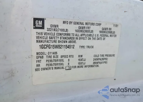 2002 Chevrolet Express from USA, damaged, VIN 1GCFG15W821154512